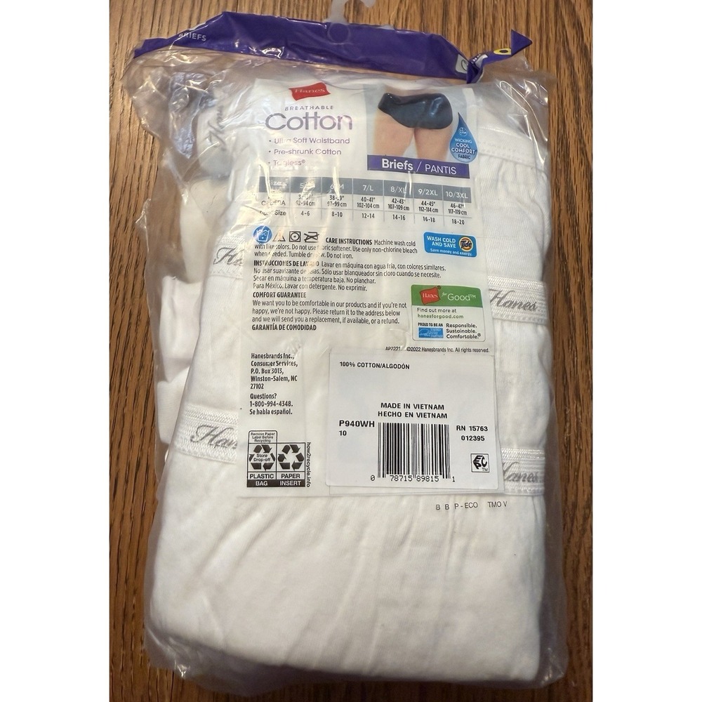 Ladies Hanes White Cotton Briefs‎ Tagless 3XL 9 Panties New In Pack Tagless - Picture 3 of 4